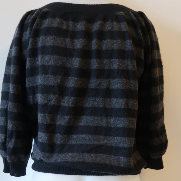 AUTUMN CASHMERE BLACK GREY STRIPED SWEATER SZ S * - Picture 5 of 6
